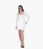 Stylish Long Sleeve Asymmetrical Hem Dress Women