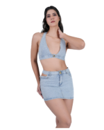 Women Washed Denim Casual Sexy Summer Stretch Plus Size Short Skirt Set - Image 2