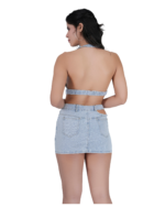 Women Washed Denim Casual Sexy Summer Stretch Plus Size Short Skirt Set - Image 3