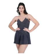 Sexy V-neck Pleated Denim dress for Women - Image 3