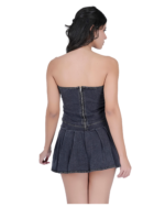 Sexy V-neck Pleated Denim dress for Women - Image 2