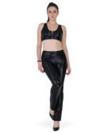 PU Leather Top Casual Pants Set with Zipper