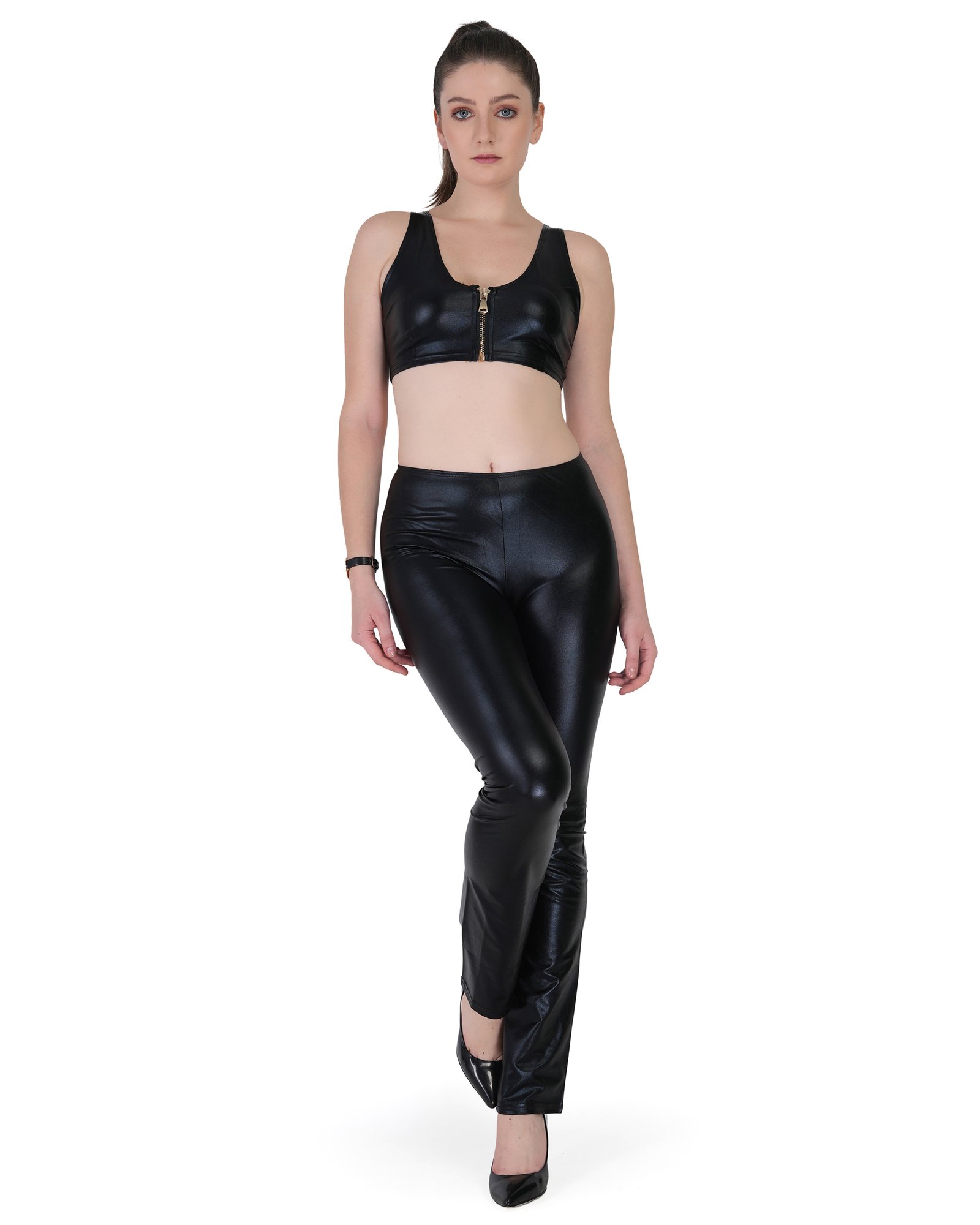 DSC08400 PU Leather Top Casual Pants Set with Zipper - Image 1