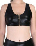PU Leather Top Casual Pants Set with Zipper - Image 2