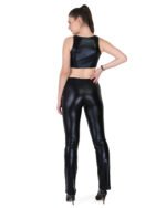 PU Leather Top Casual Pants Set with Zipper - Image 3