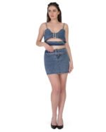 Sexy tube Top and mini belted two piece denim Jeans skirt Set