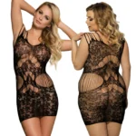Queen Size Black Transparent Fishnet Mesh Body Stocking Dress Sexy Seamless Knitted Weaving for Plus Size Women - Image 3